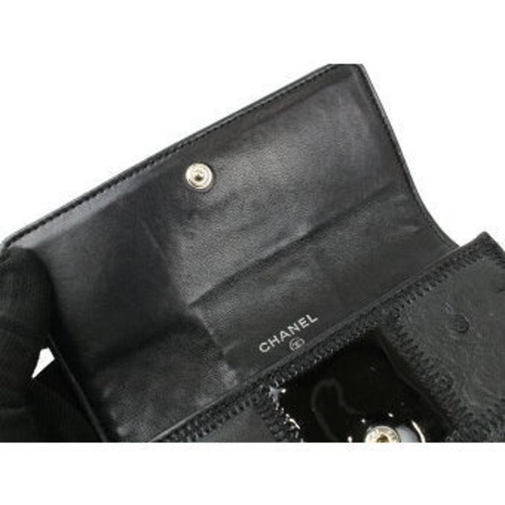 Chanel Icon Patchwork Compact Wallet Black Ostric… - image 8